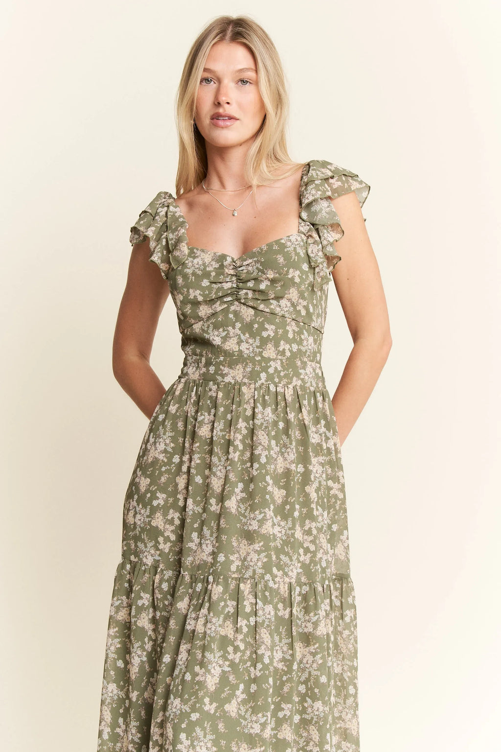 Jade By Jane Ruffle Sleeve Tiered Maxi Dress - Blushé Belle