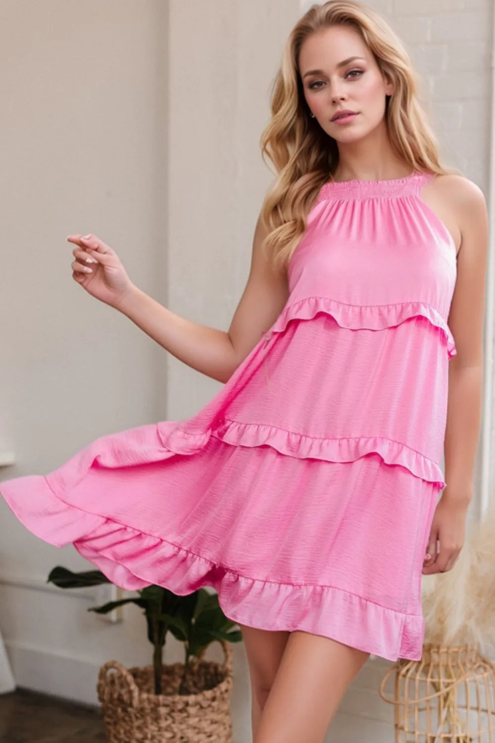 Tied Back Ruffled Layered Sleeveless Mini Dress - Blushé Belle