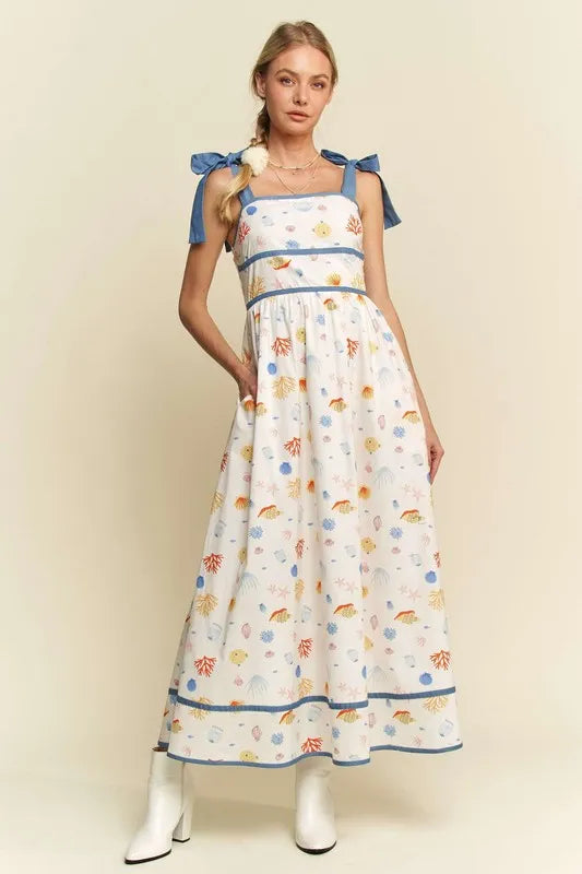 Davi & Dani Denim Binding Detail Smocking Summer Maxi Dress - Blushé Belle