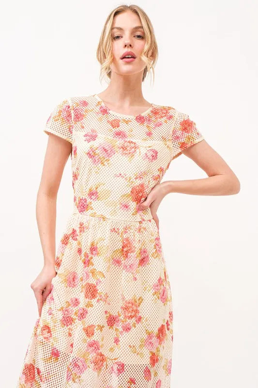 And The Why Fish-Net Floral Printed Midi Dress - Blushé Belle