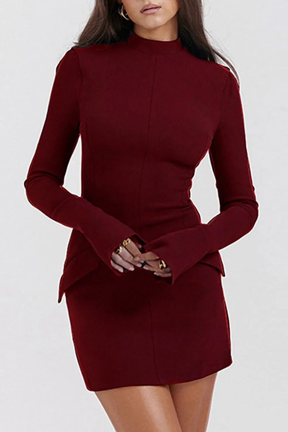 Mock Neck Long Sleeve Mini Dress - Blushé Belle
