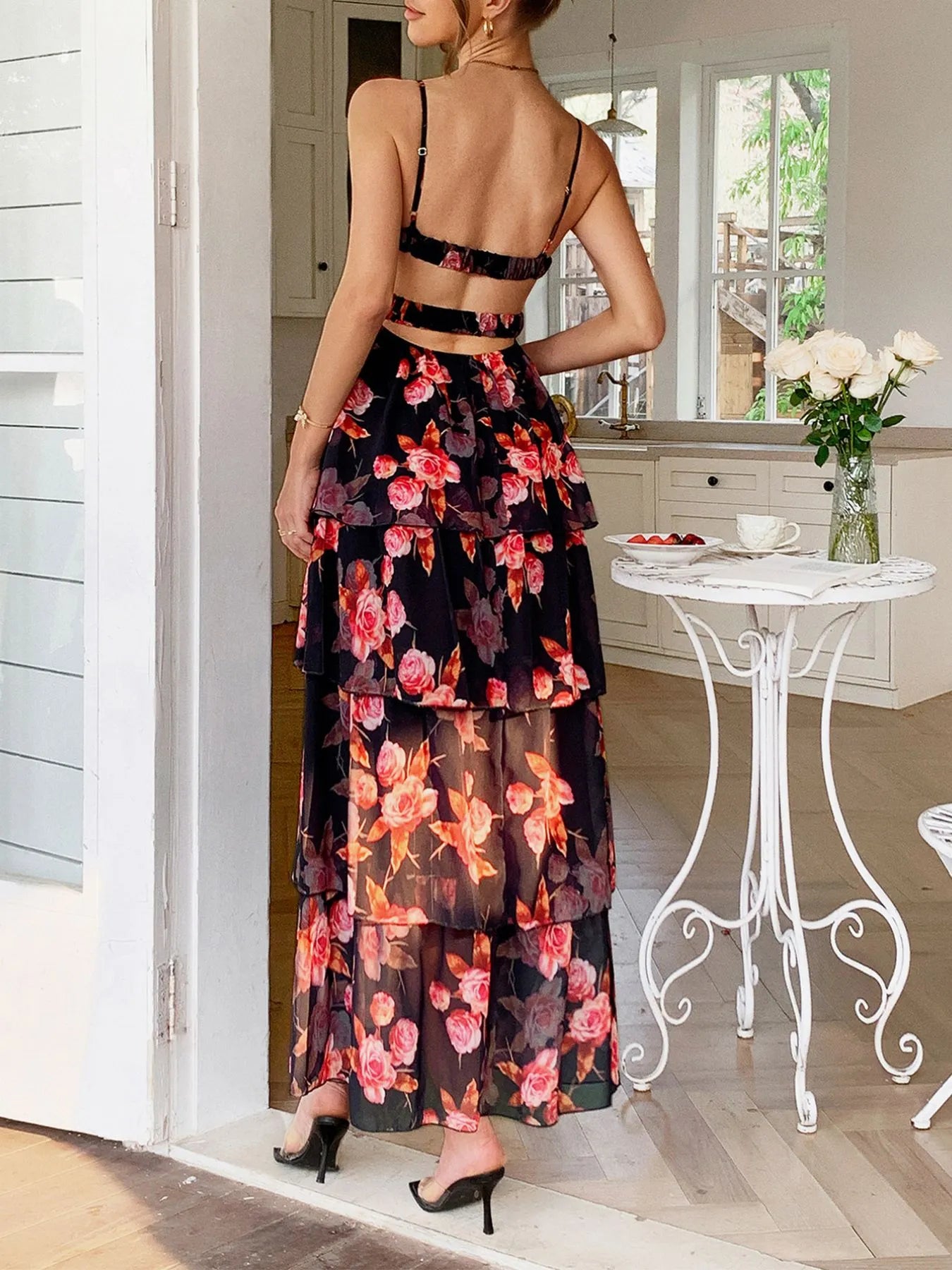Floral Print Layered Maxi Cami Dress - Blushé Belle