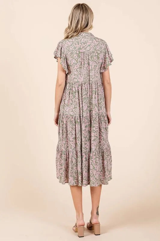 Mittoshop Abstract Print Ruffle Tier Midi Dress - Blushé Belle