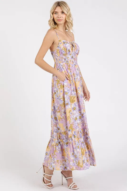 Mittoshop Floral Smocked Back Ruffled Hem Maxi Cami Dress - Blushé Belle