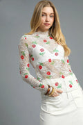 Umgee Floral Mock Neck Long Sleeve Sheer Top - Blushé Belle