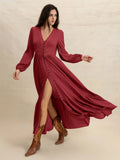 V-Neck Balloon Sleeve Ruffled Hem Maxi Dress - Blushé Belle