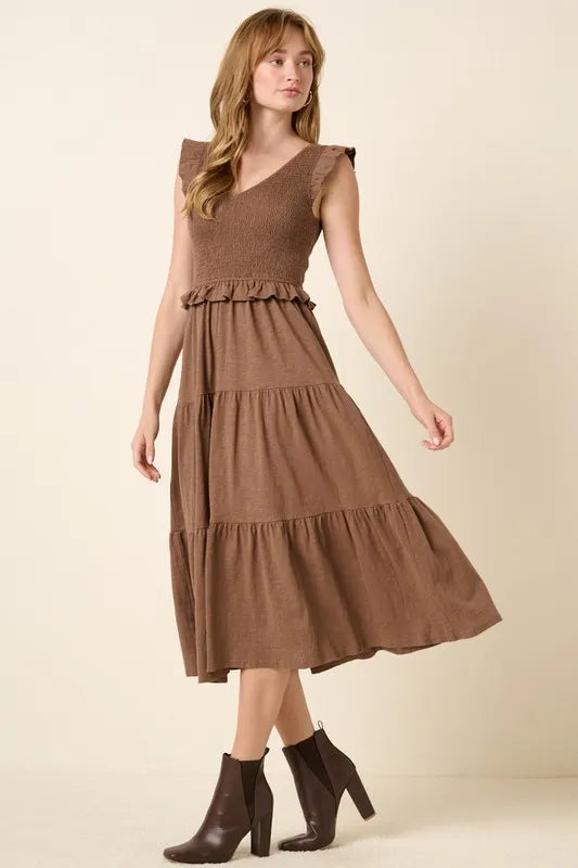 Mittoshop Smocked Ruffled Tiered Midi Dress - Blushé Belle