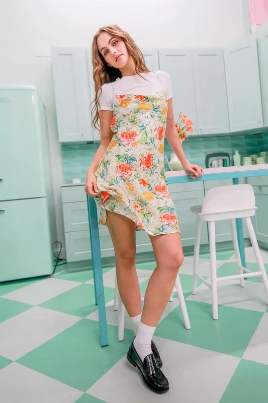 HYFVE Floral Cowl Neck Flirty Satin Mini Dress - Blushé Belle