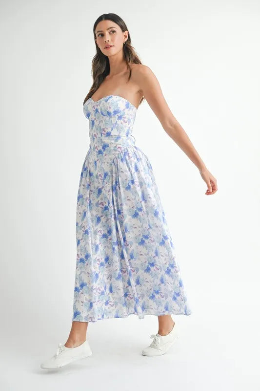 MABLE Sweetheart Neckline Floral Printed Midi Dress - Blushé Belle