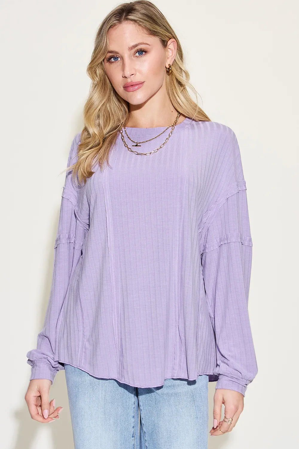 Basic Bae Full Size Ribbed Round Neck Long Sleeve T-Shirt - Blushé Belle