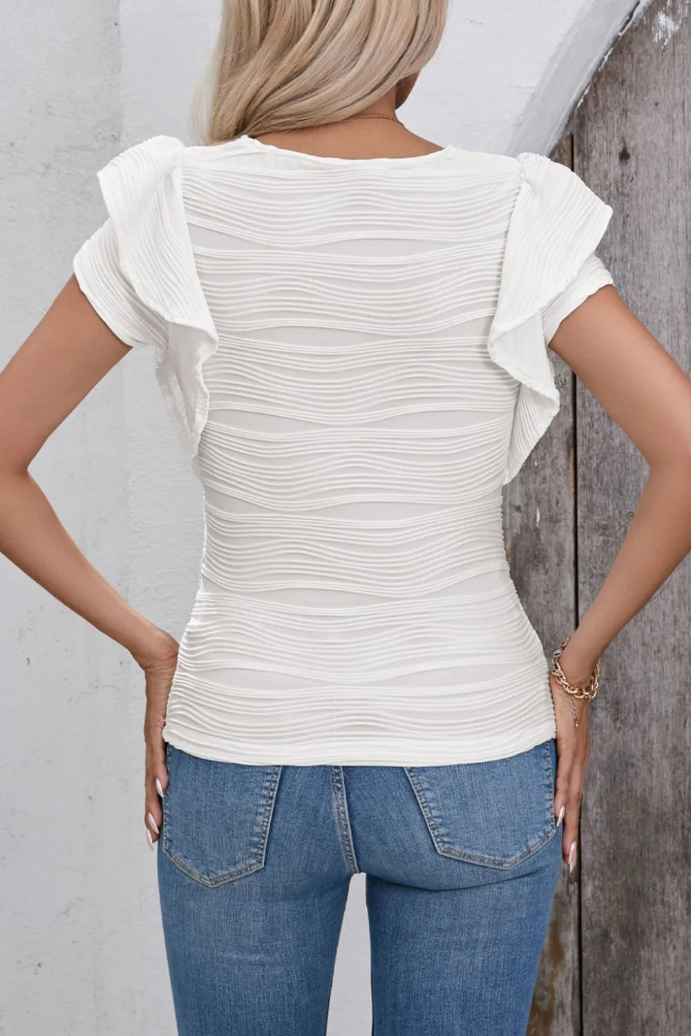 Ruffled Round Neck Textured Top - Blushé Belle