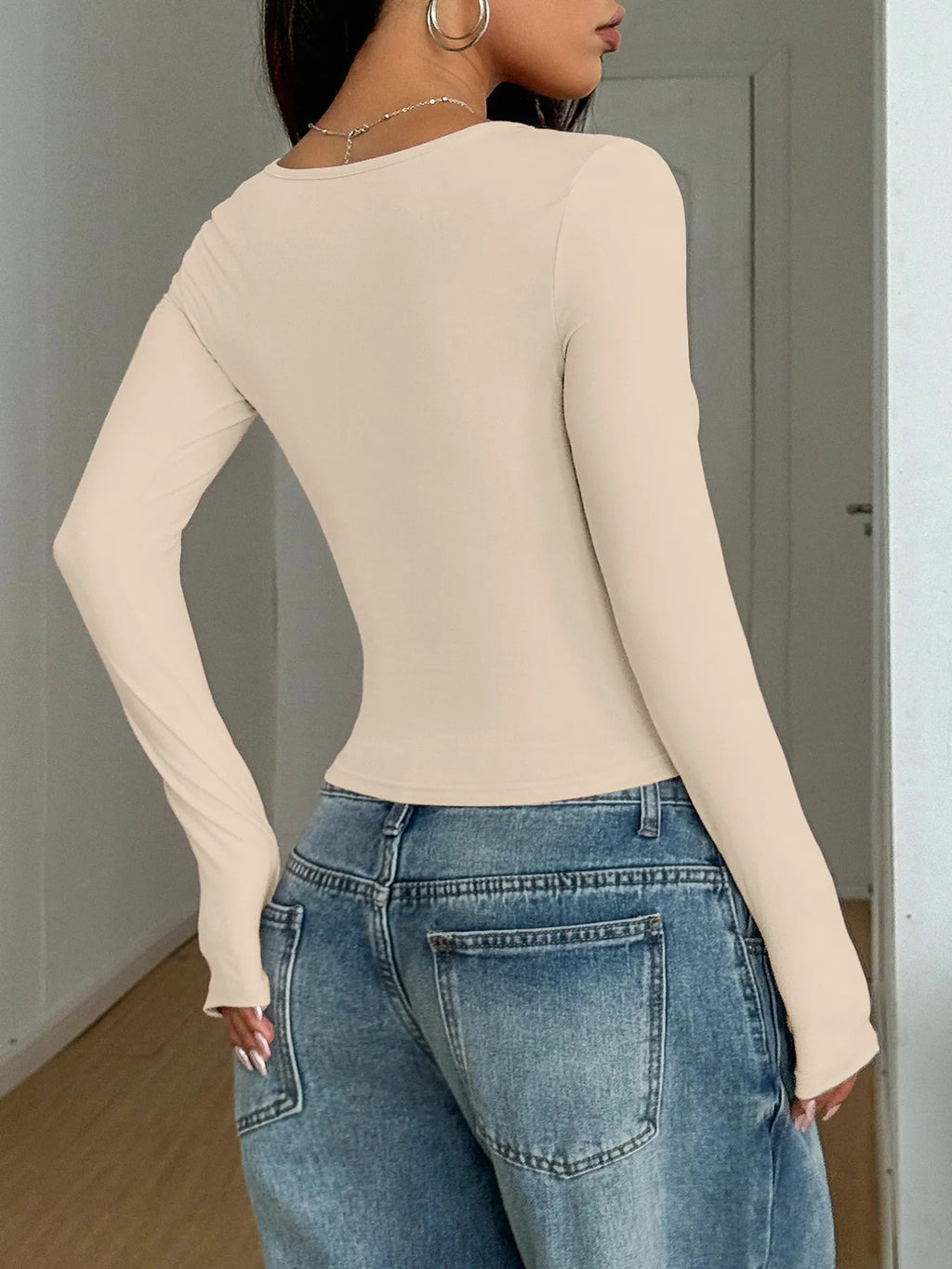Square Neck Long Sleeve Fitted T-Shirt - Blushé Belle