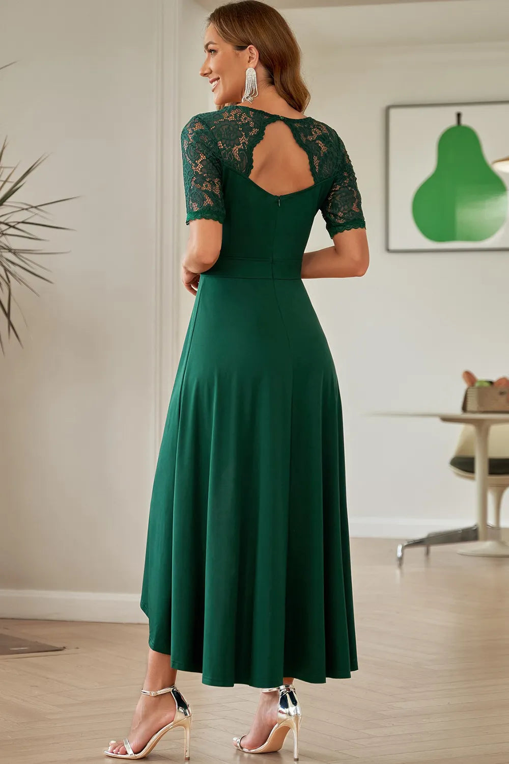 Lace Cutout V-Neck Short Sleeve Dress - Blushé Belle