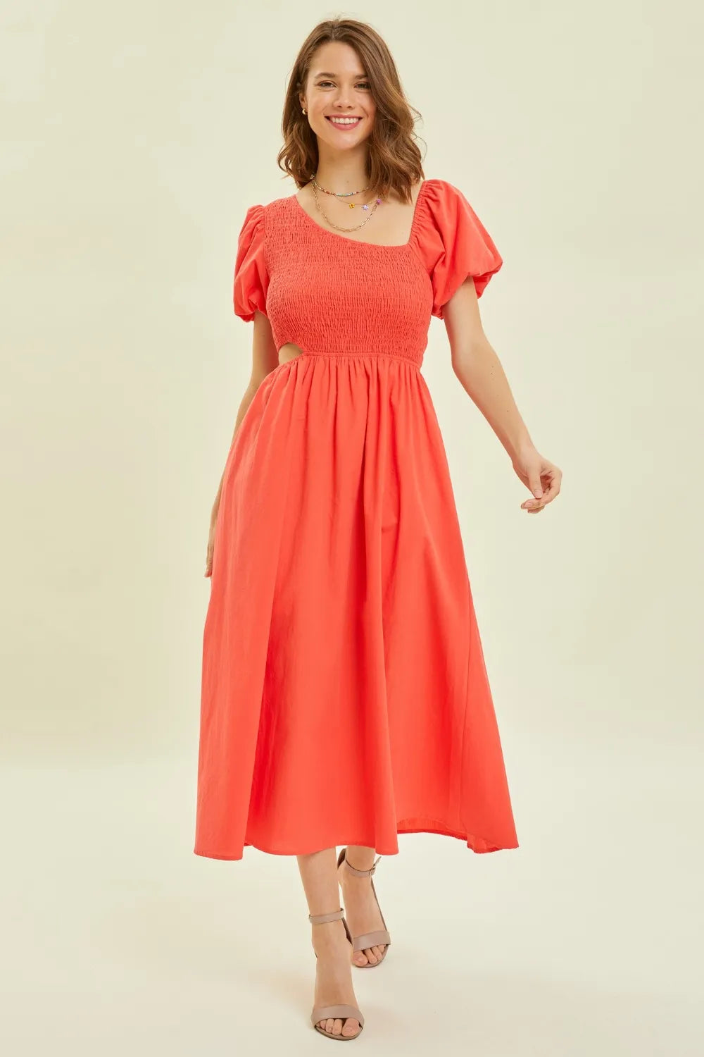 HEYSON Smocked Cutout Midi Dress - Blushé Belle