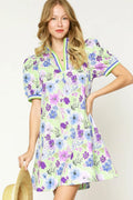 Umgee Floral Print Short Puff Sleeve Mini Dress - Blushé Belle