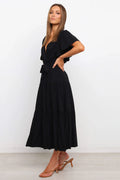 Front Tie Short Sleeve Tiered Midi Dress - Blushé Belle
