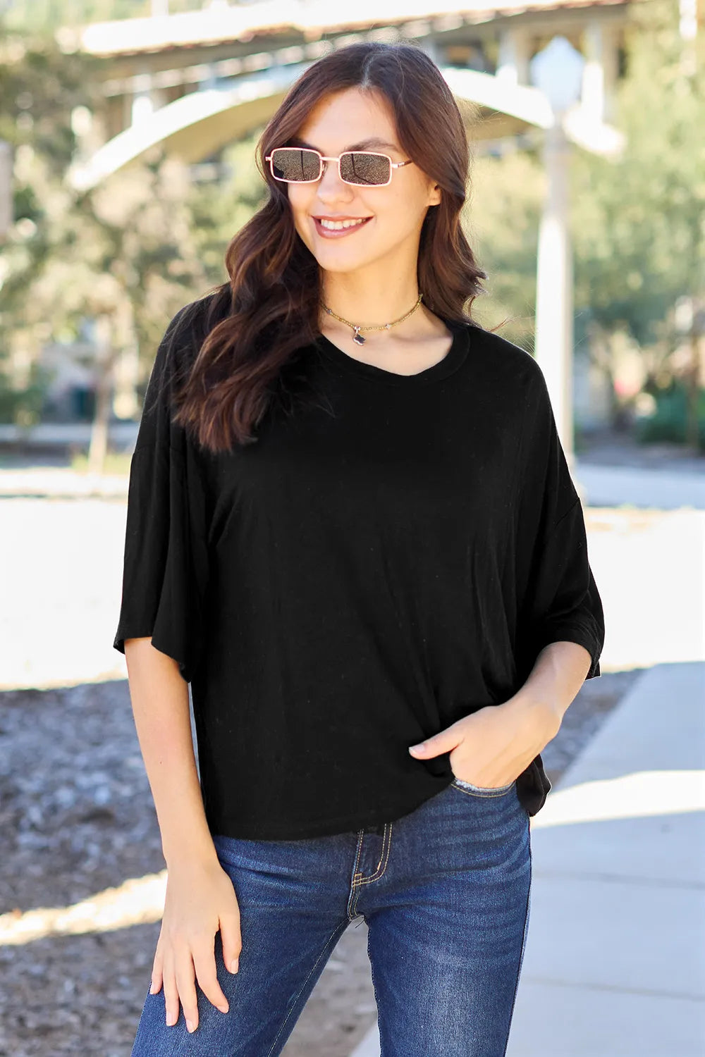 Basic Bae Full Size Round Neck Drop Shoulder T-Shirt - Blushé Belle