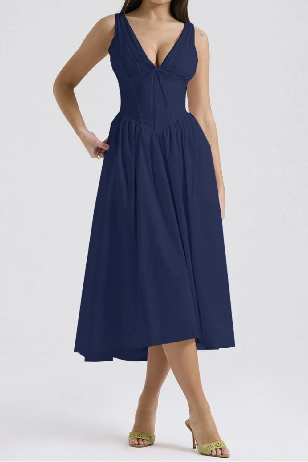 Ruched V-Neck Sleeveless Dress with Pockets - Blushé Belle