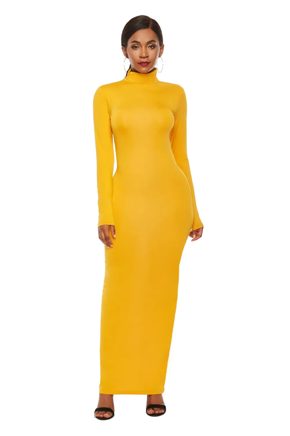 Mock Neck Long Sleeve Maxi Slim Dress - Blushé Belle