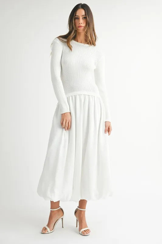 MABLE Ribbed Poplin Mix Midi Sweater Dress - Blushé Belle