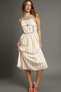 Umgee Striped Colorful Embroidered Trim Cami Dress - Blushé Belle