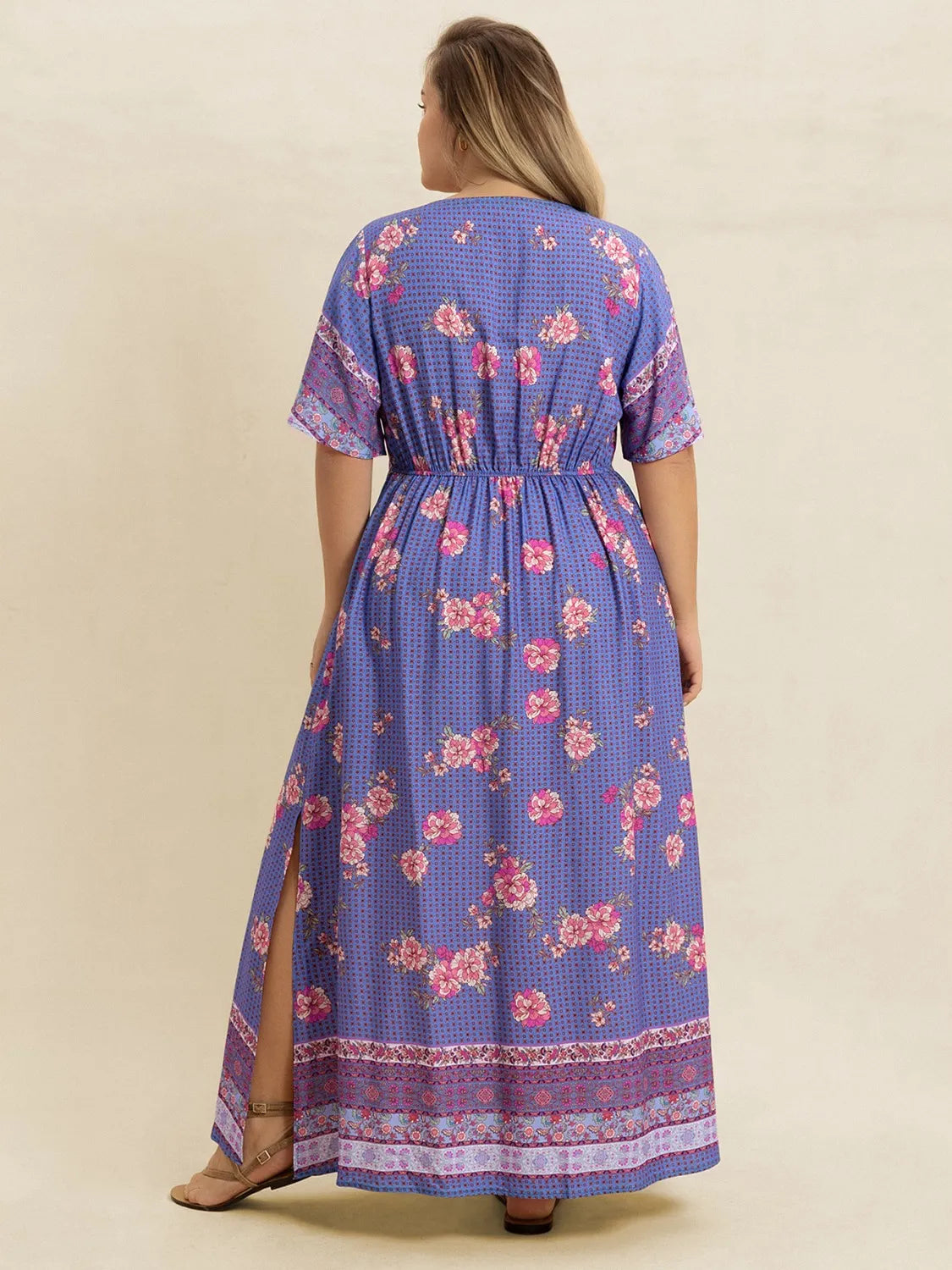 Plus Size Printed V-Neck Flutter Sleeve Dress - Blushé Belle