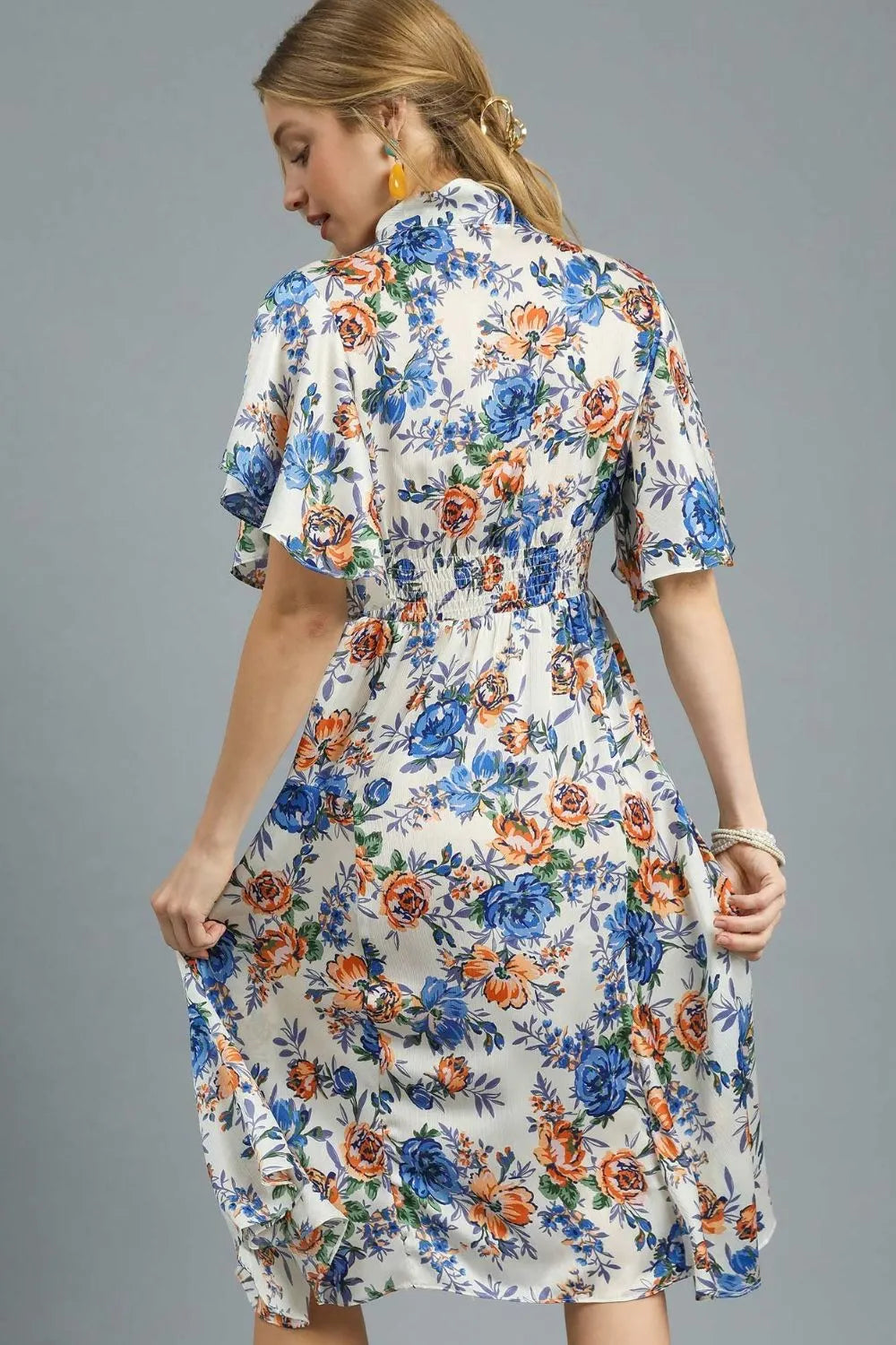 Umgee Floral Print Flutter Sleeve Dress - Blushé Belle