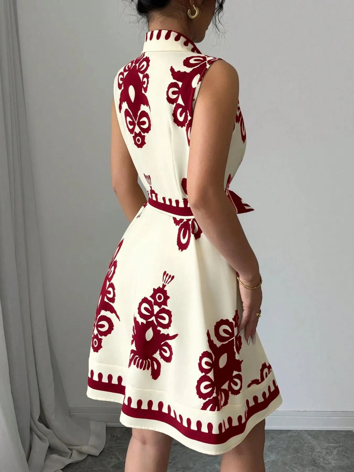 Printed Sleeveless Tie Waist Mini Dress - Blushé Belle