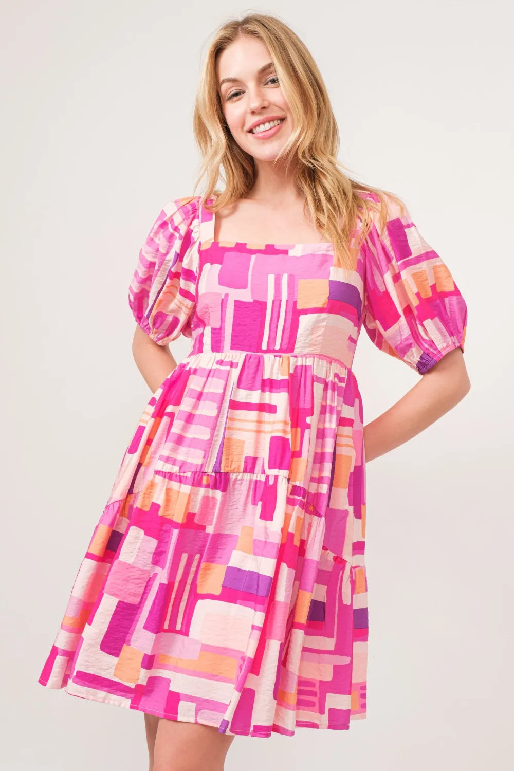 And The Why Color Block Puff Sleeve Dress - Blushé Belle