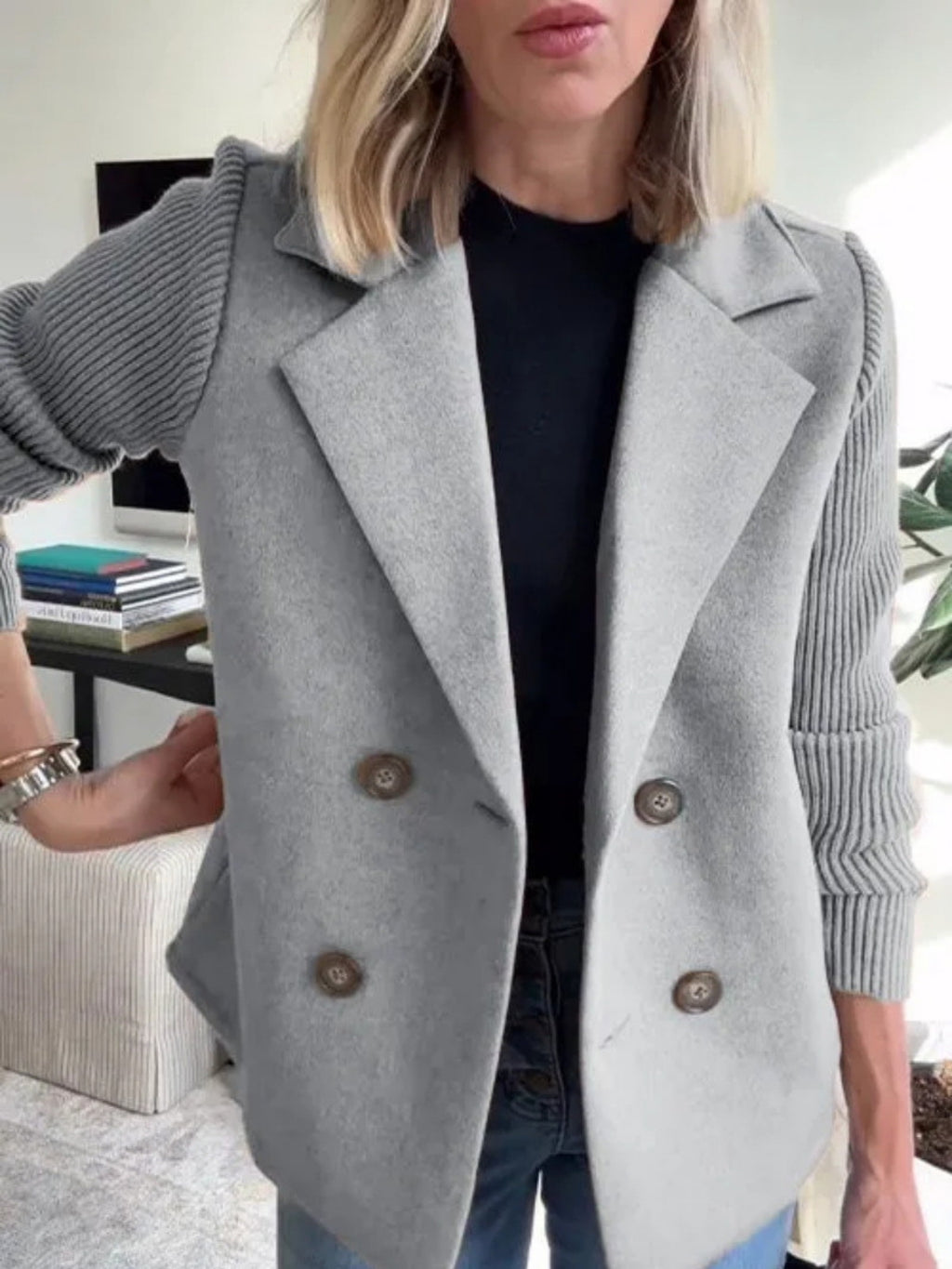 Ava Knit-Sleeve Wool Blazer