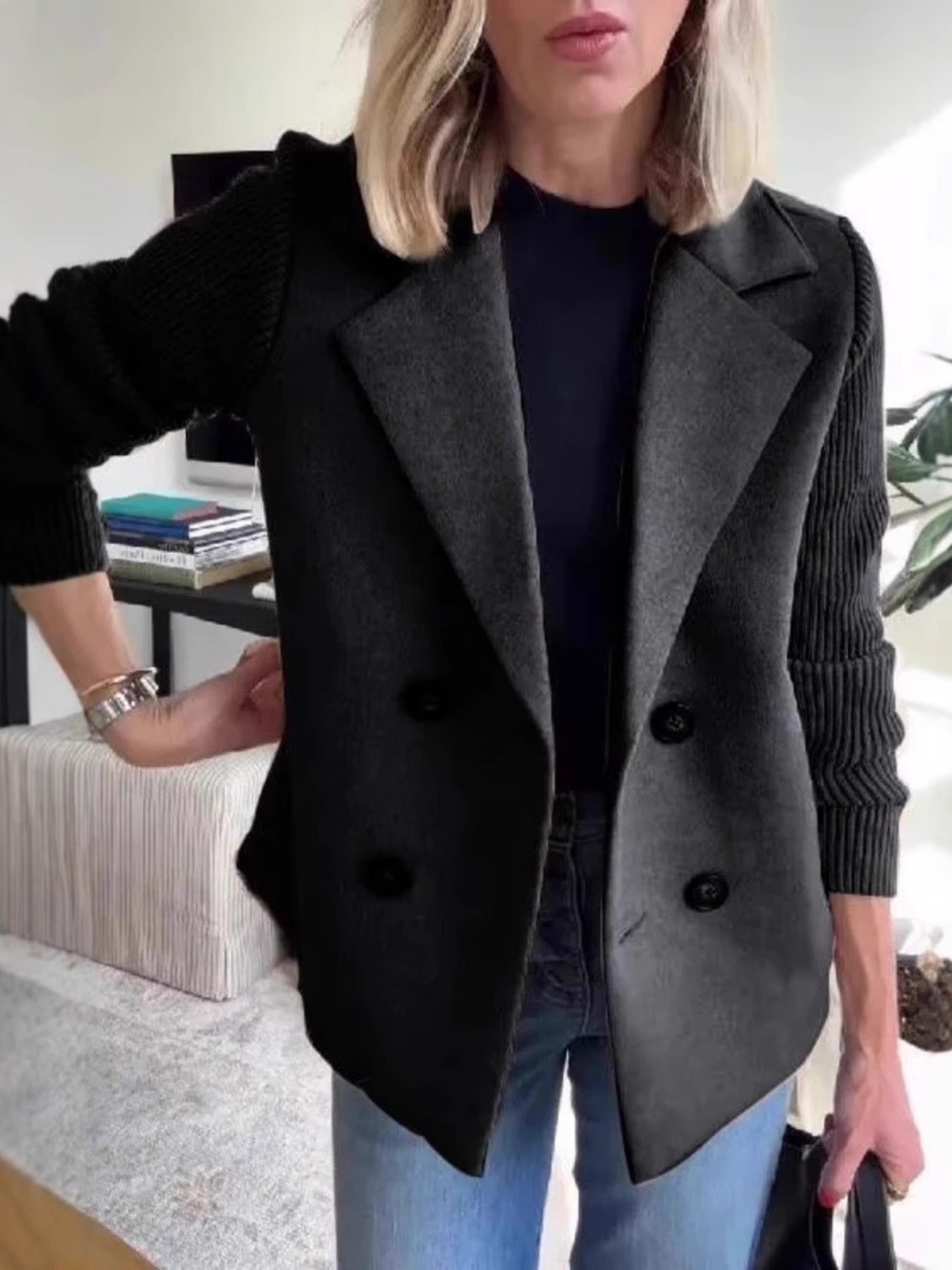 Ava Knit-Sleeve Wool Blazer