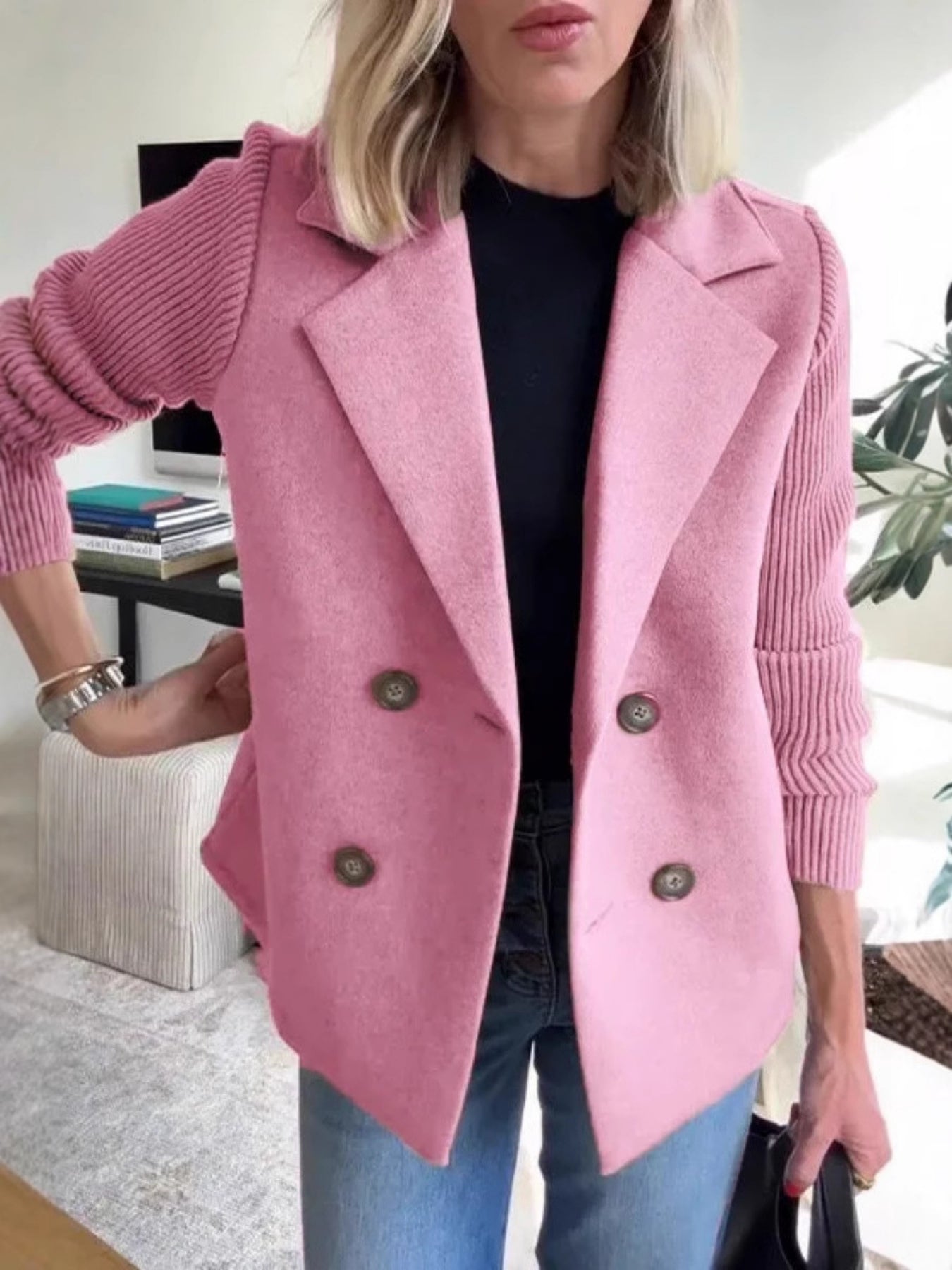 Ava Knit-Sleeve Wool Blazer