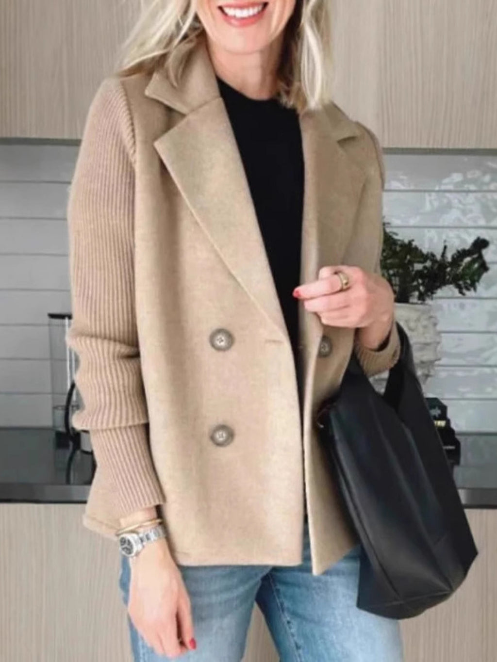 Ava Knit-Sleeve Wool Blazer