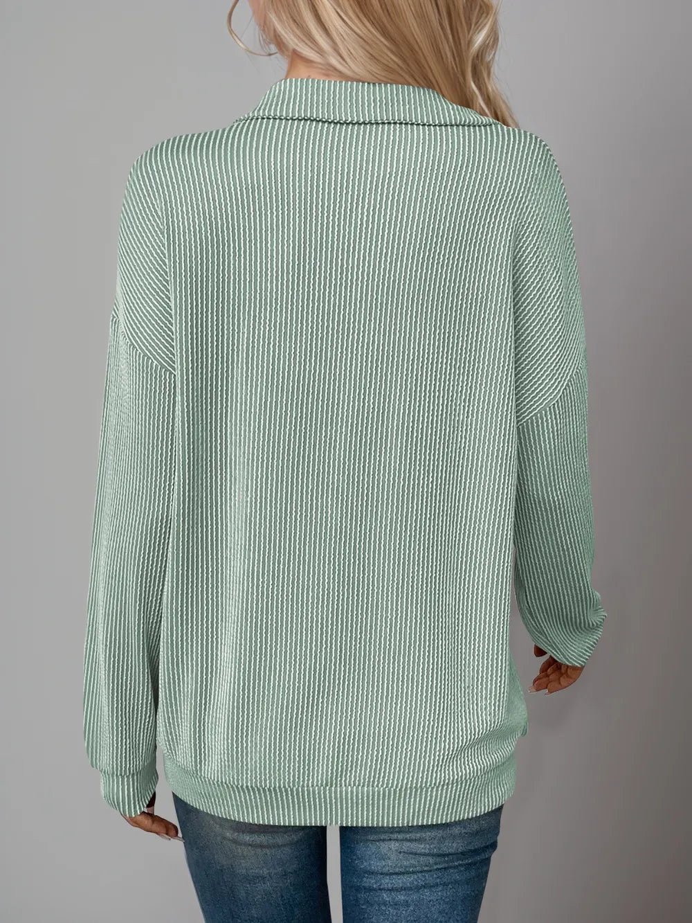 Double Take Striped Half Zip Long Sleeve T-Shirt - Blushé Belle