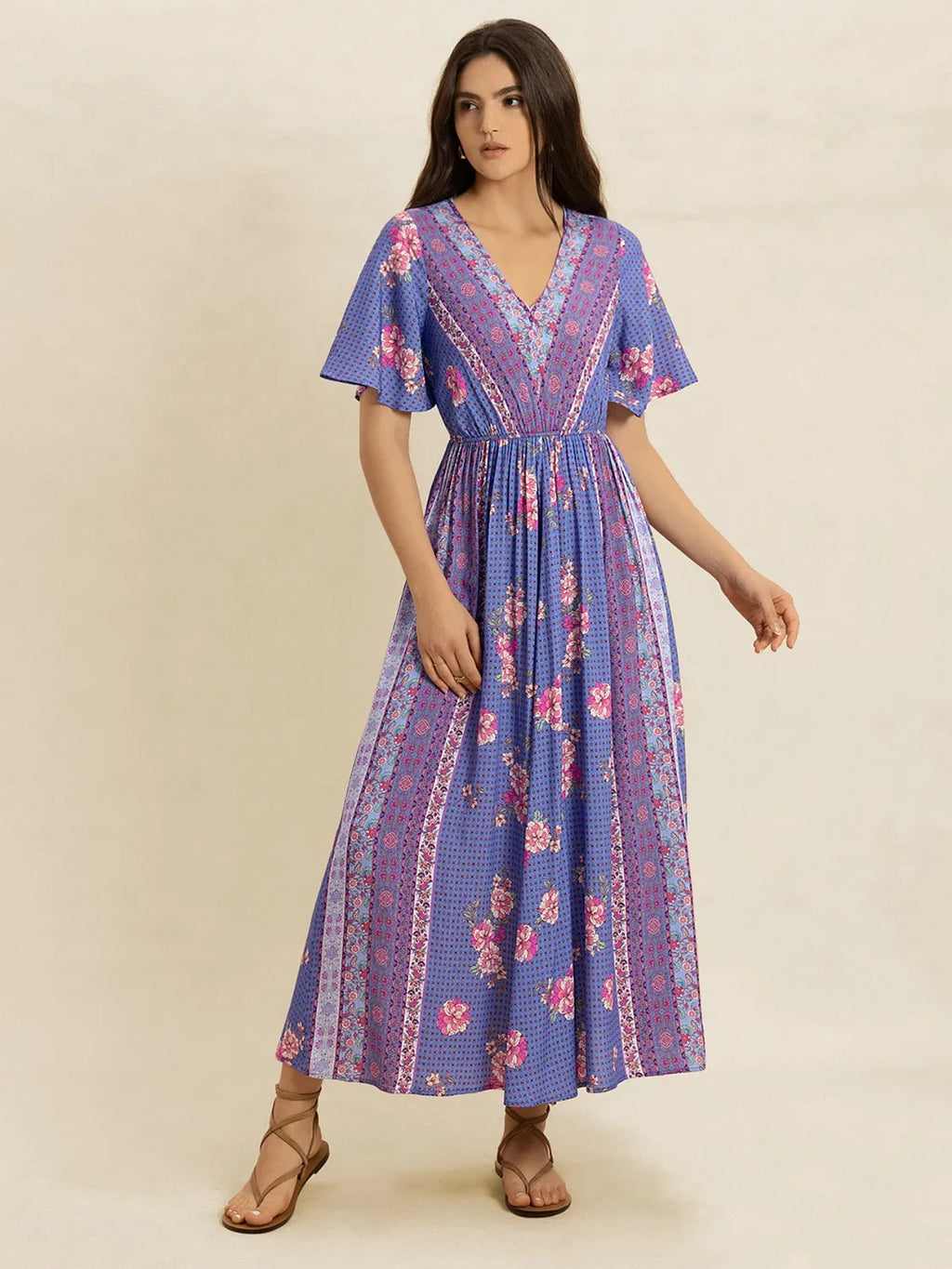 Printed Short Sleeve Midi Dress - Blushé Belle