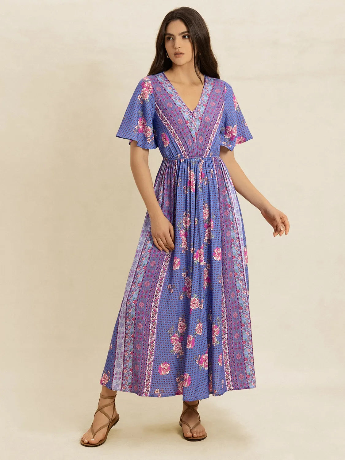 Printed Short Sleeve Midi Dress - Blushé Belle