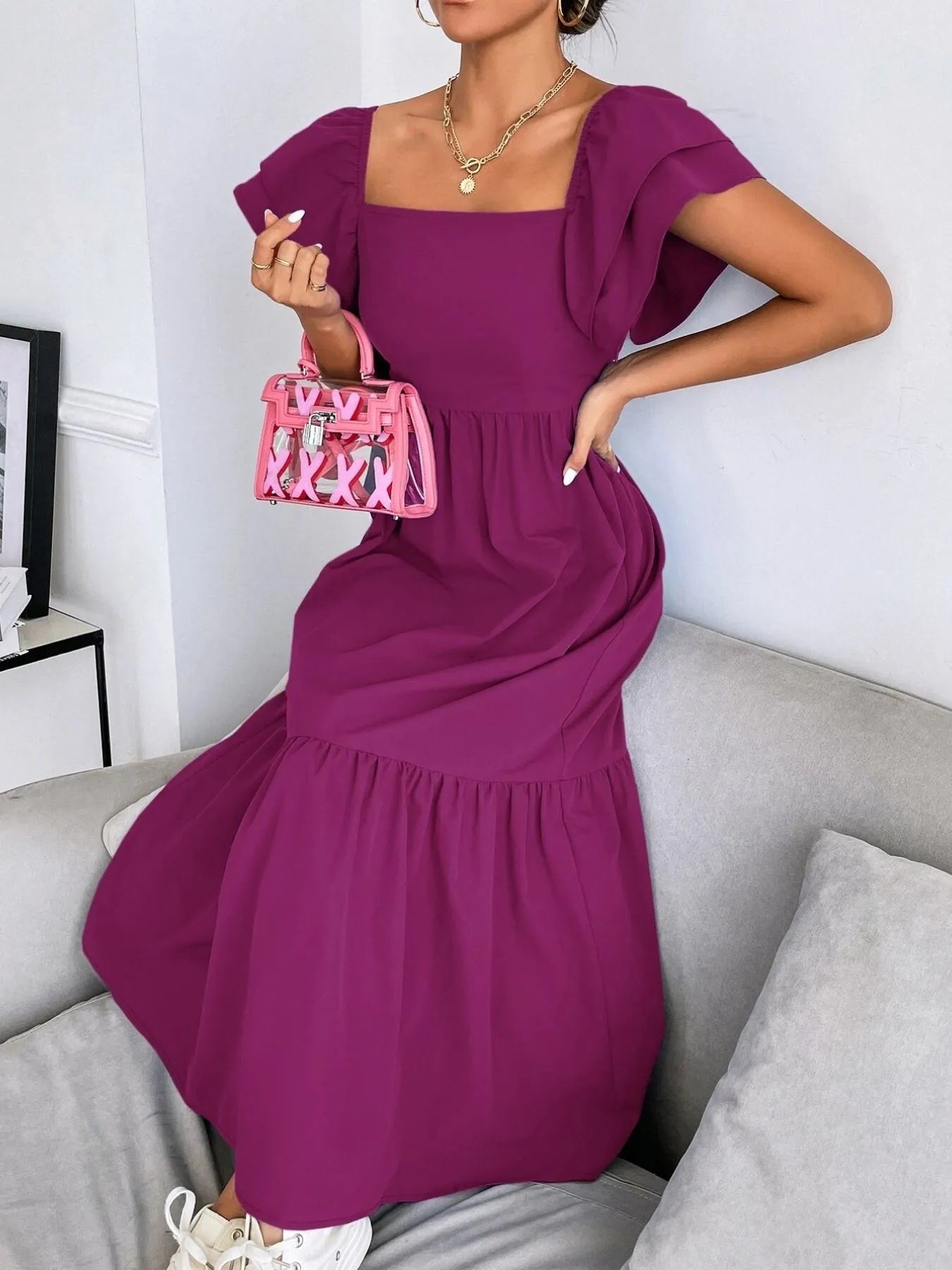 Tiered Square Neck Maxi Dress - Blushé Belle
