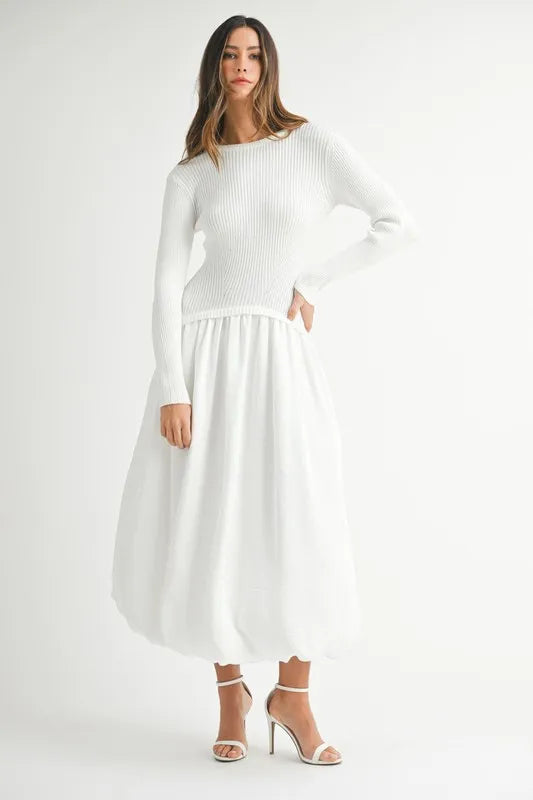 MABLE Ribbed Poplin Mix Midi Sweater Dress - Blushé Belle