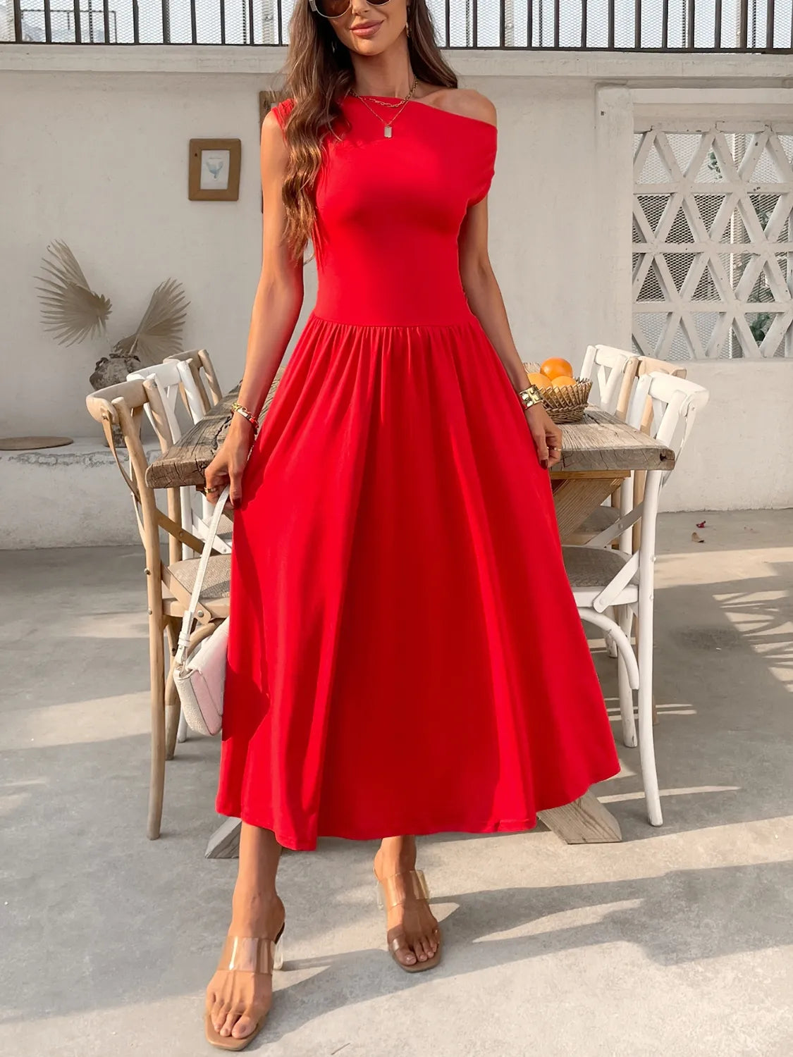 Single Shoulder Midi Dress with Pockets - Blushé Belle
