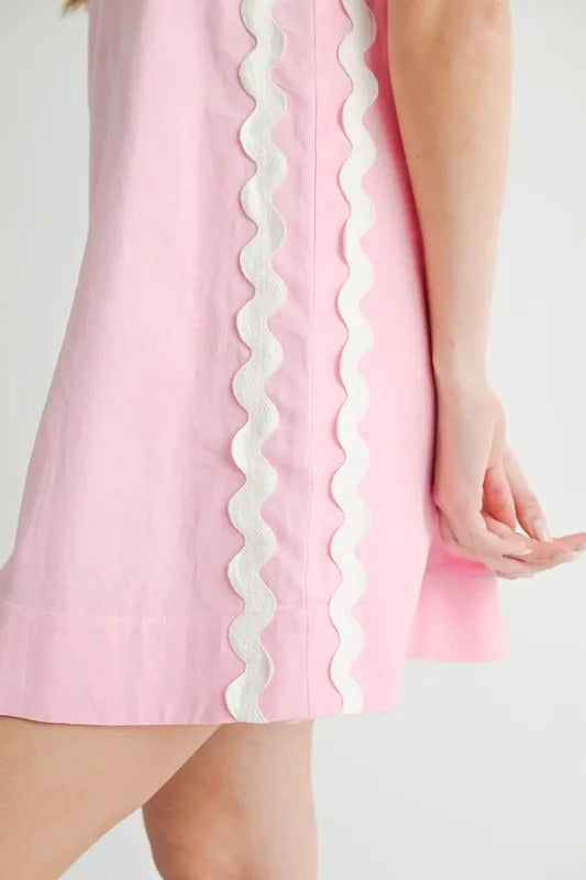 MABLE Linen Mix Side Ric Rac A-Line Mini Dress - Blushé Belle