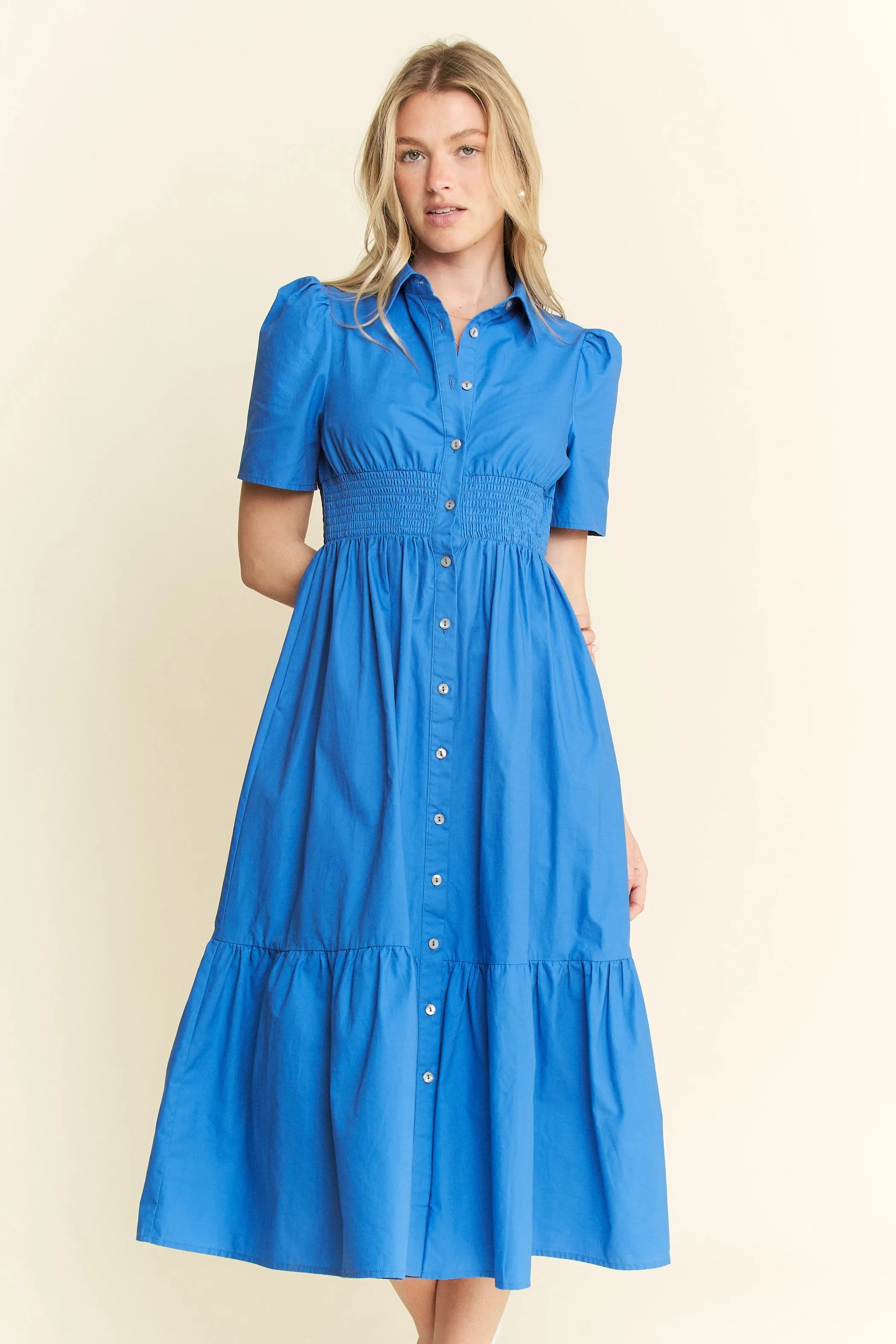 Jade By Jane Short Sleeve Button Down Midi Dress - Blushé Belle