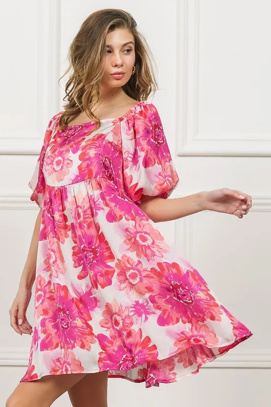 BiBi Floral Square Neck Puff Sleeve Mini Dress - Blushé Belle