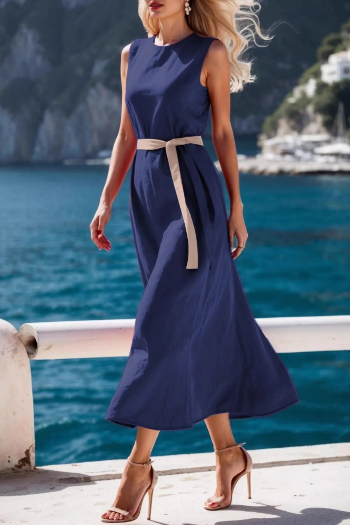 Round Neck Sleeveless Midi Dress - Blushé Belle