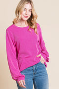 BOMBOM Long Sleeve Curved Hem Ribbed T-Shirt - Blushé Belle