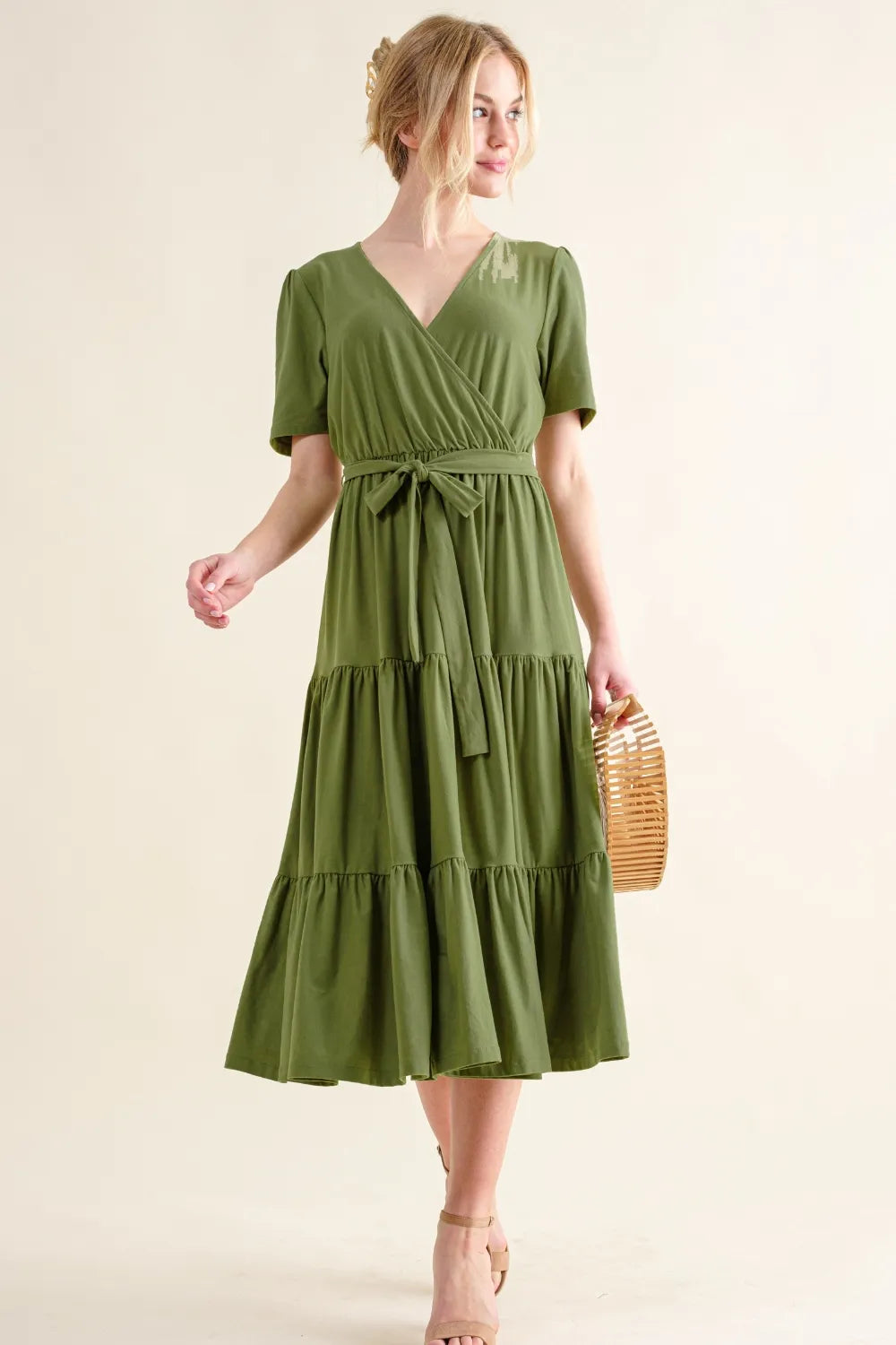 And The Why Soft Short Sleeve Tiered Midi Dress - Blushé Belle