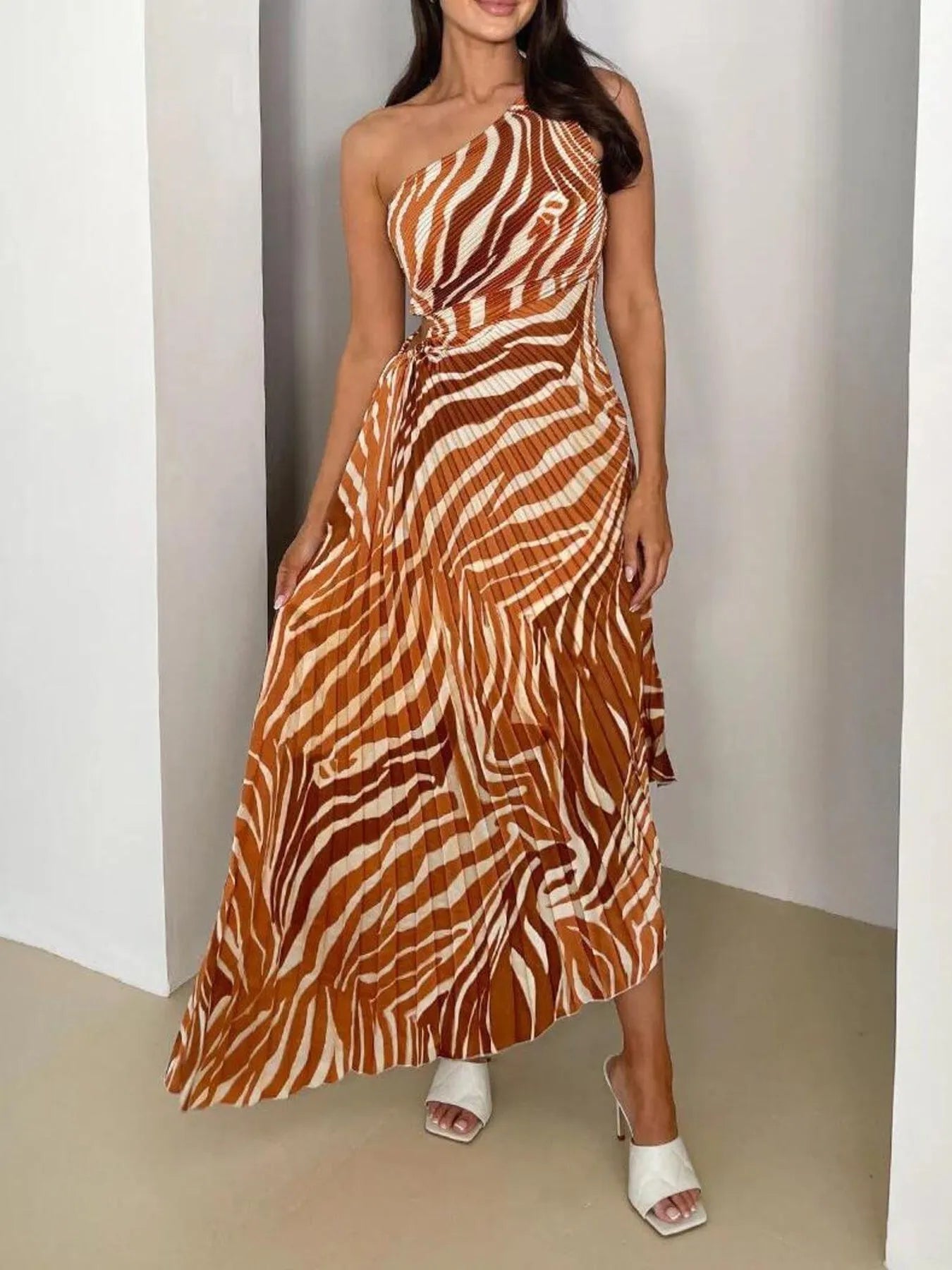 Printed One Shoulder Asymmetrical Maxi Dress - Blushé Belle
