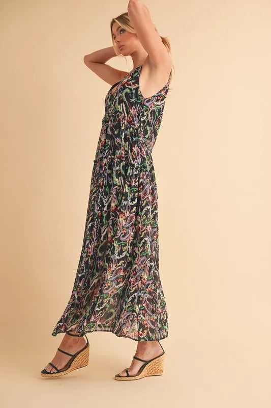 Aemi + Co Printed V-Neck Frill Tiered Cami Dress - Blushé Belle