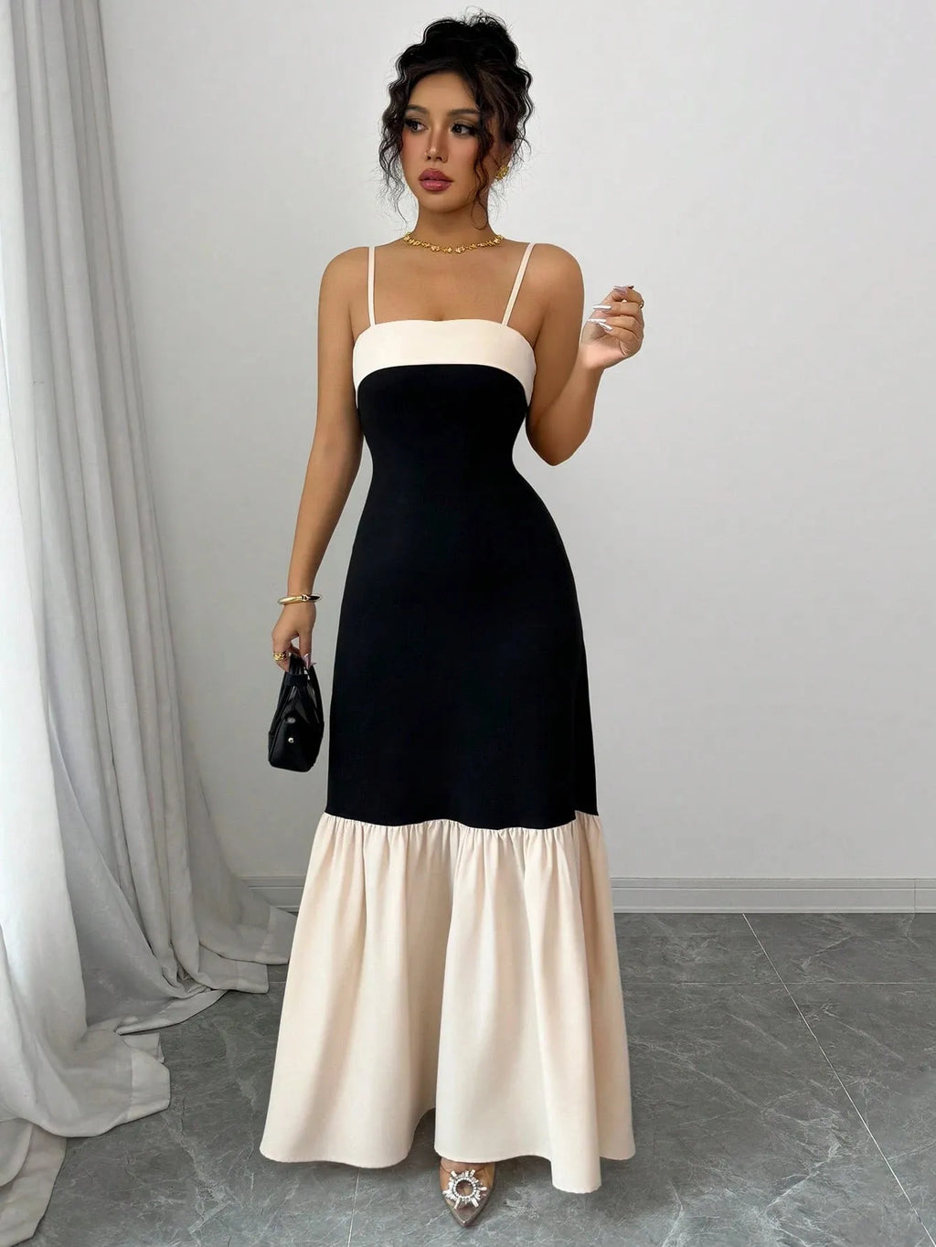 Two-Tone Spaghetti Strap Maxi Dress - Blushé Belle