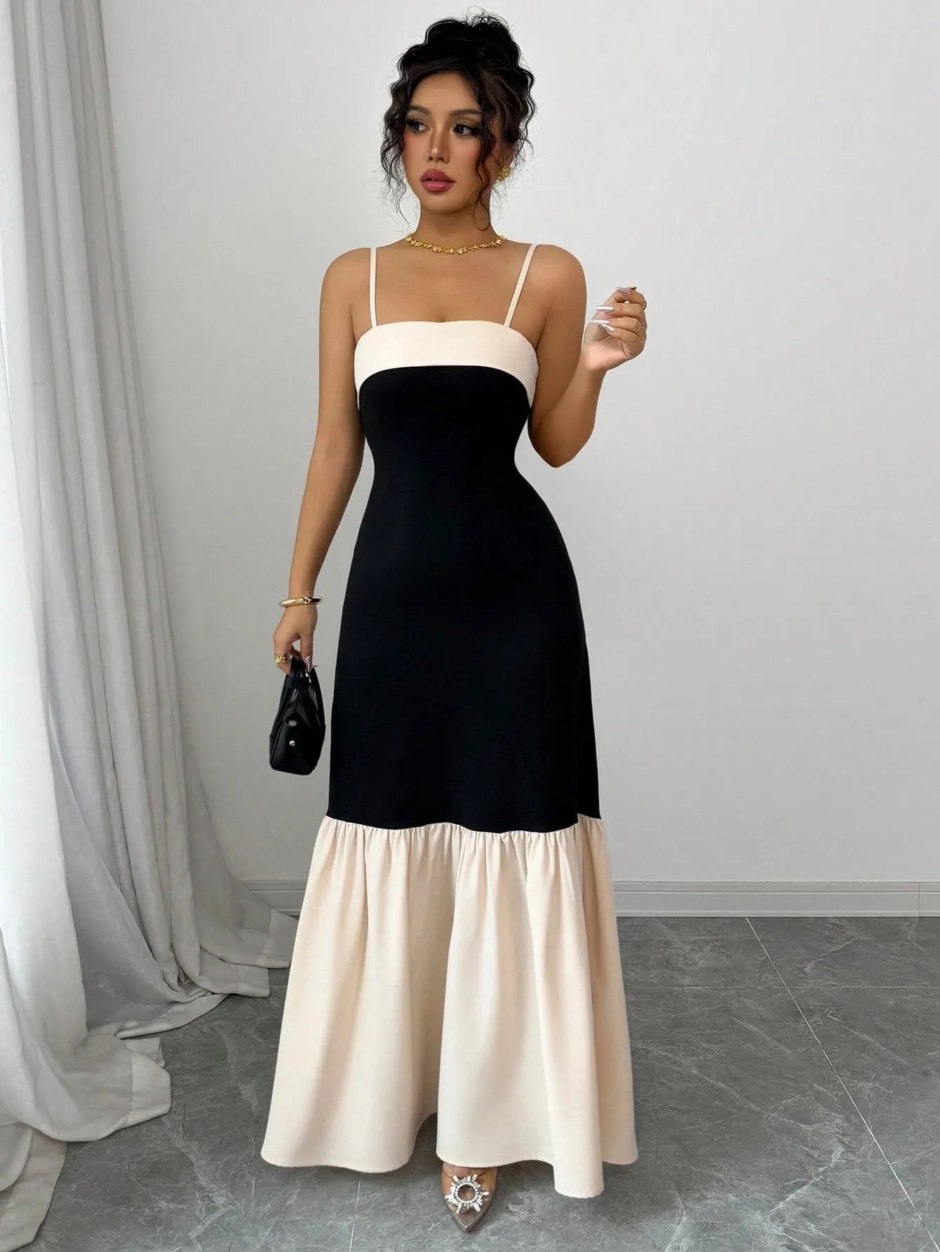 Two-Tone Spaghetti Strap Maxi Dress - Blushé Belle
