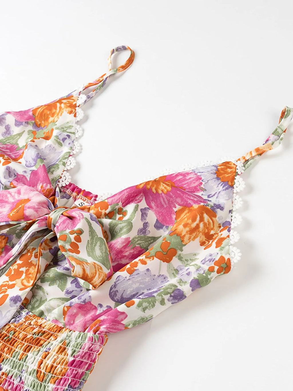 Floral Print Tie-Front Cami Dress with Lace Trim - Blushé Belle
